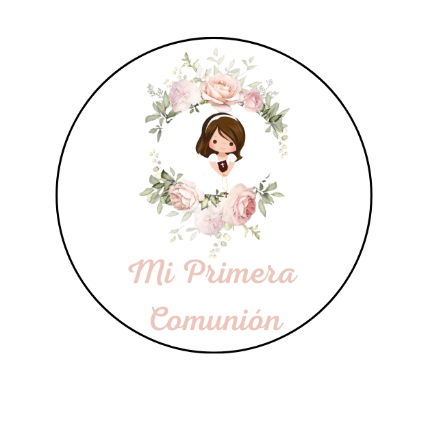 20 Etiquetas Redondas Comunión Niña