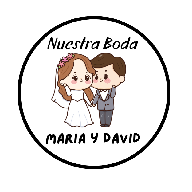 20 Etiquetas Redondas Boda Pareja Novios